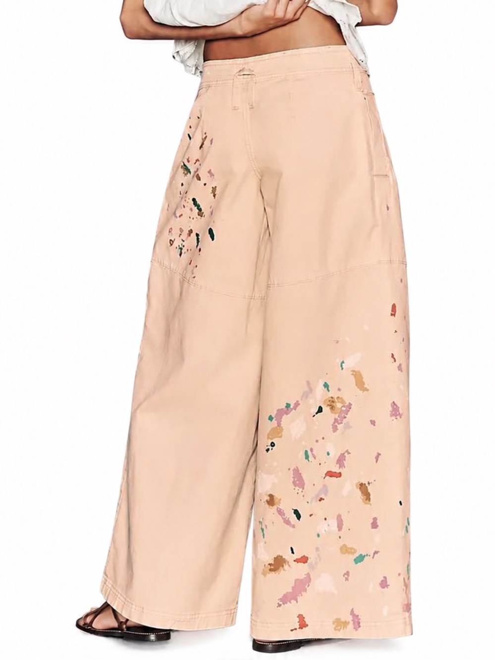 98S. NWT Anthropologie  Simona Palazzo Pants Paint Craft Neutral $158